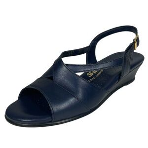 Womens SAS Caress Cross Strap Wedge Sandals Size 8 M Pearl Blue Comfort Shoes